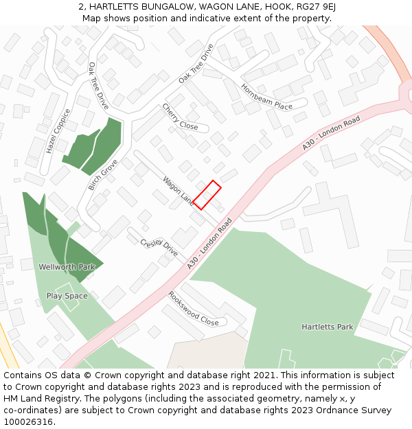 2, HARTLETTS BUNGALOW, WAGON LANE, HOOK, RG27 9EJ: Location map and indicative extent of plot