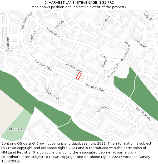 2, HARVEST LANE, STEVENAGE, SG2 7RD: Location map and indicative extent of plot