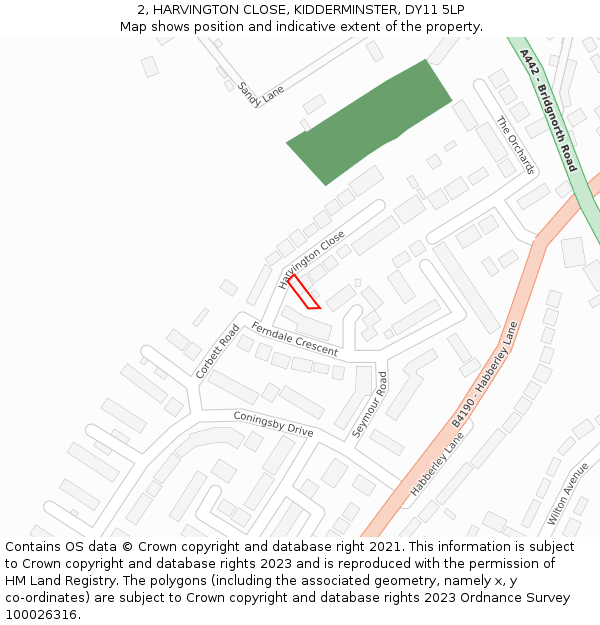 2, HARVINGTON CLOSE, KIDDERMINSTER, DY11 5LP: Location map and indicative extent of plot