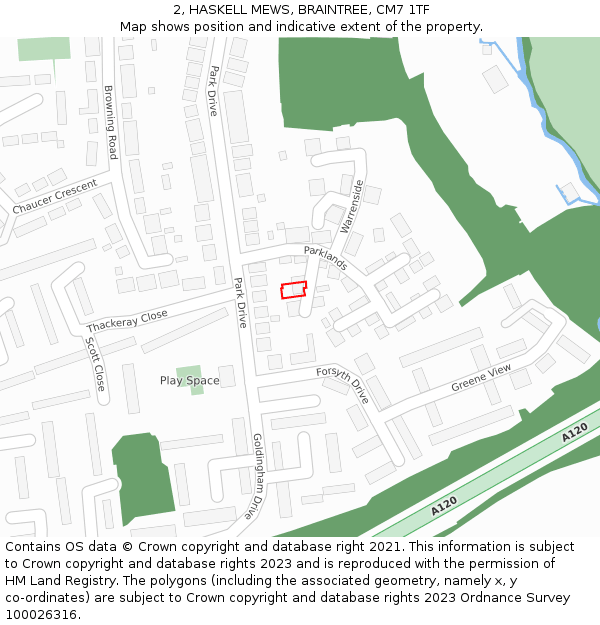 2, HASKELL MEWS, BRAINTREE, CM7 1TF: Location map and indicative extent of plot
