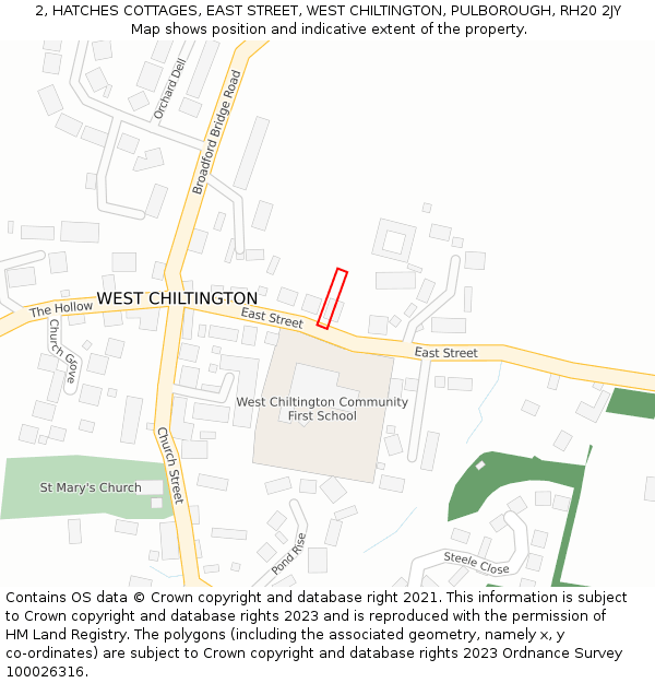 2, HATCHES COTTAGES, EAST STREET, WEST CHILTINGTON, PULBOROUGH, RH20 2JY: Location map and indicative extent of plot