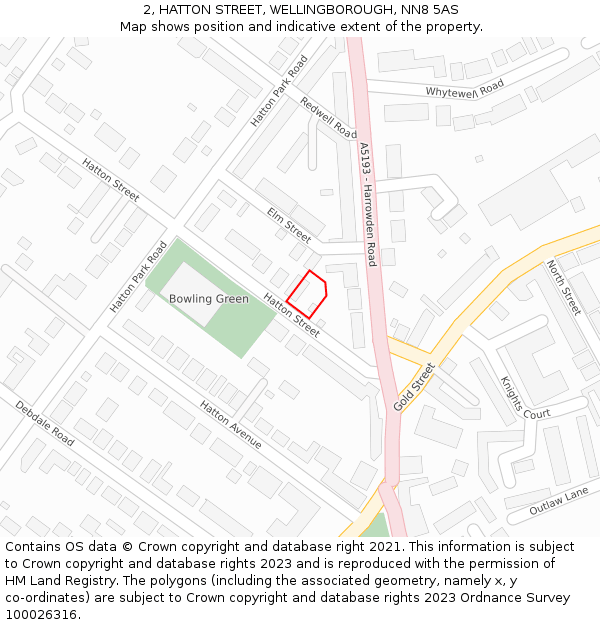 2, HATTON STREET, WELLINGBOROUGH, NN8 5AS: Location map and indicative extent of plot