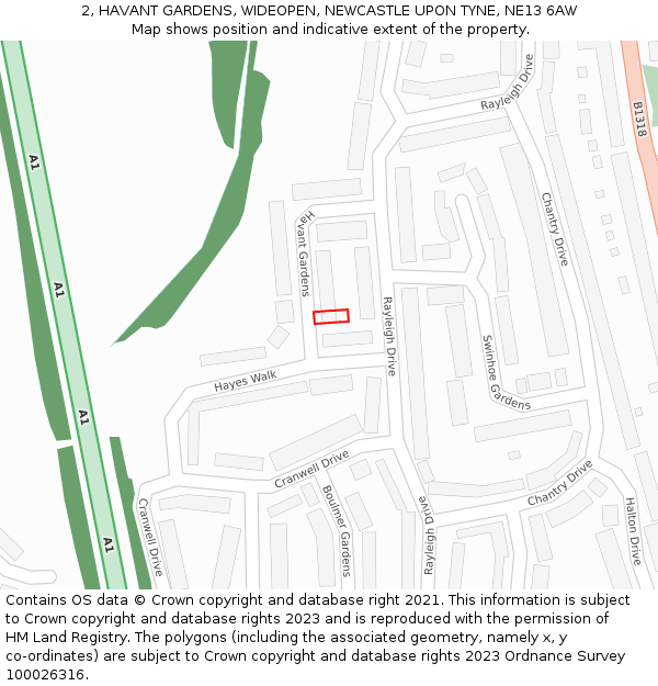 2, HAVANT GARDENS, WIDEOPEN, NEWCASTLE UPON TYNE, NE13 6AW: Location map and indicative extent of plot