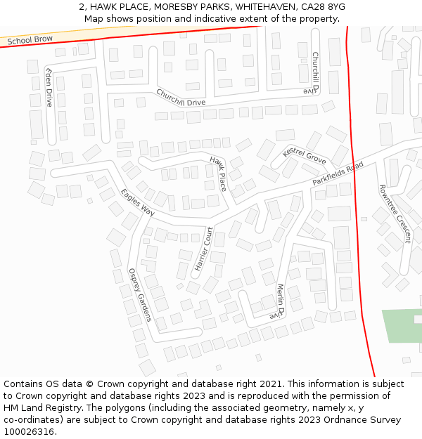 2, HAWK PLACE, MORESBY PARKS, WHITEHAVEN, CA28 8YG: Location map and indicative extent of plot
