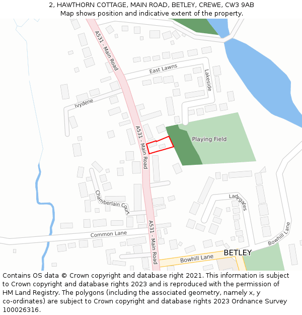 2, HAWTHORN COTTAGE, MAIN ROAD, BETLEY, CREWE, CW3 9AB: Location map and indicative extent of plot