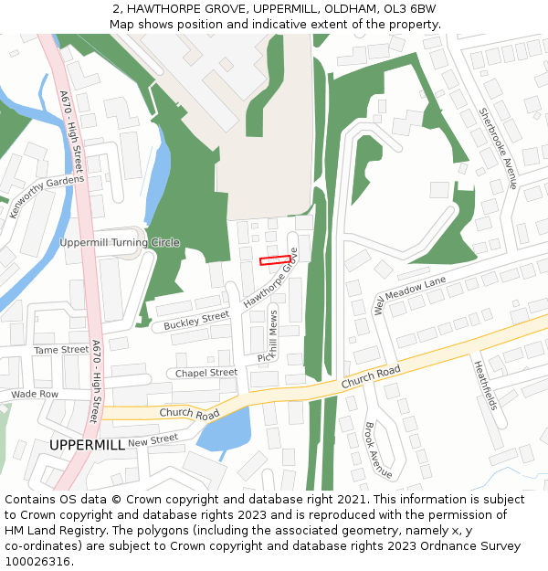 2, HAWTHORPE GROVE, UPPERMILL, OLDHAM, OL3 6BW: Location map and indicative extent of plot