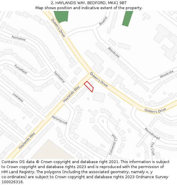 2, HAYLANDS WAY, BEDFORD, MK41 9BT: Location map and indicative extent of plot