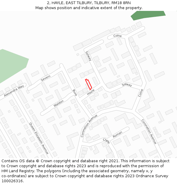 2, HAYLE, EAST TILBURY, TILBURY, RM18 8RN: Location map and indicative extent of plot