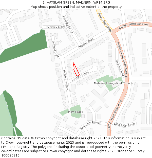 2, HAYSLAN GREEN, MALVERN, WR14 2RG: Location map and indicative extent of plot