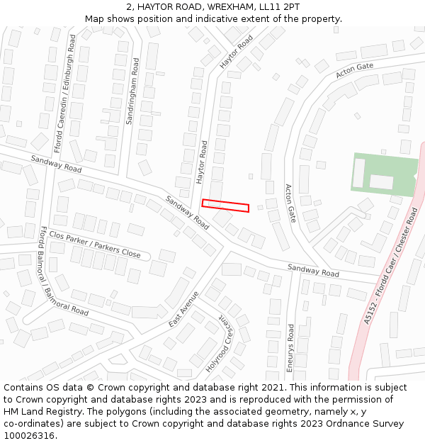 2, HAYTOR ROAD, WREXHAM, LL11 2PT: Location map and indicative extent of plot