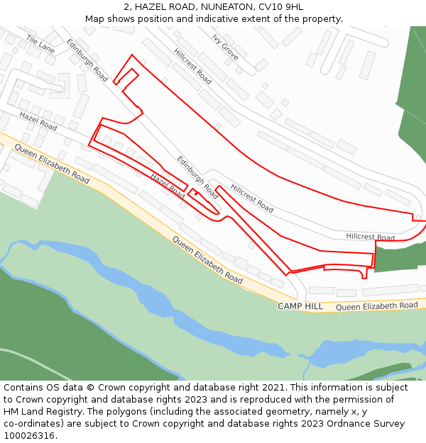 2, HAZEL ROAD, NUNEATON, CV10 9HL: Location map and indicative extent of plot