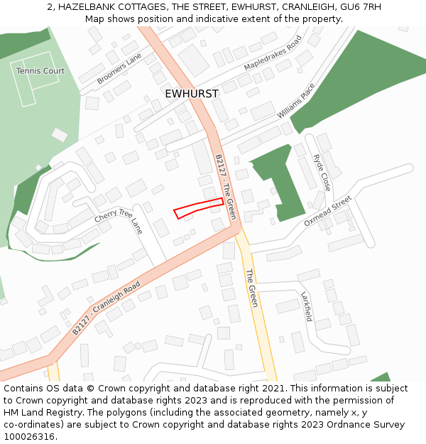 2, HAZELBANK COTTAGES, THE STREET, EWHURST, CRANLEIGH, GU6 7RH: Location map and indicative extent of plot