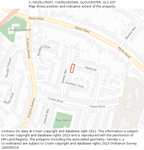 2, HAZELCROFT, CHURCHDOWN, GLOUCESTER, GL3 2DT: Location map and indicative extent of plot