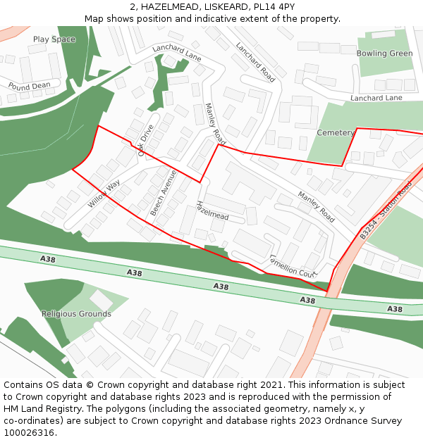 2, HAZELMEAD, LISKEARD, PL14 4PY: Location map and indicative extent of plot