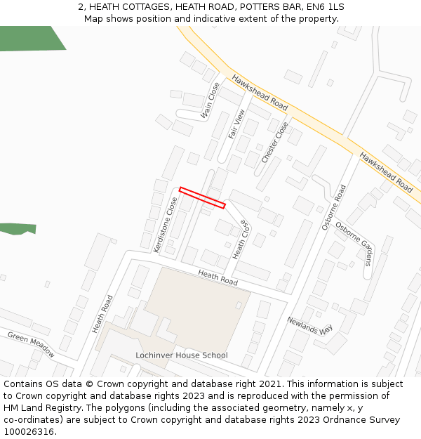 2, HEATH COTTAGES, HEATH ROAD, POTTERS BAR, EN6 1LS: Location map and indicative extent of plot