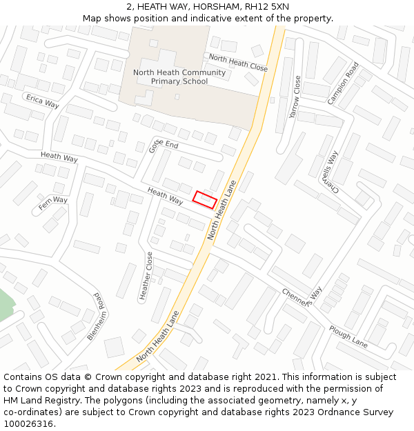 2, HEATH WAY, HORSHAM, RH12 5XN: Location map and indicative extent of plot