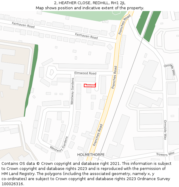 2, HEATHER CLOSE, REDHILL, RH1 2JL: Location map and indicative extent of plot