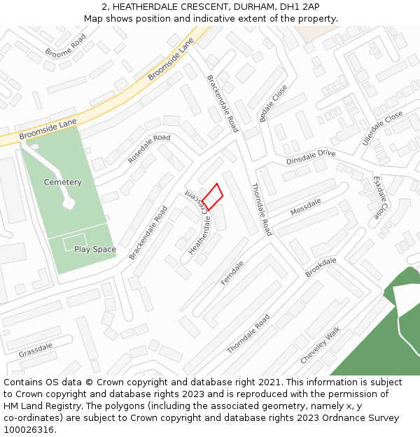 2, HEATHERDALE CRESCENT, DURHAM, DH1 2AP: Location map and indicative extent of plot