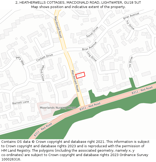 2, HEATHERWELLS COTTAGES, MACDONALD ROAD, LIGHTWATER, GU18 5UT: Location map and indicative extent of plot