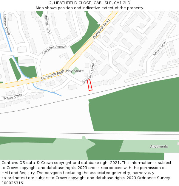 2, HEATHFIELD CLOSE, CARLISLE, CA1 2LD: Location map and indicative extent of plot