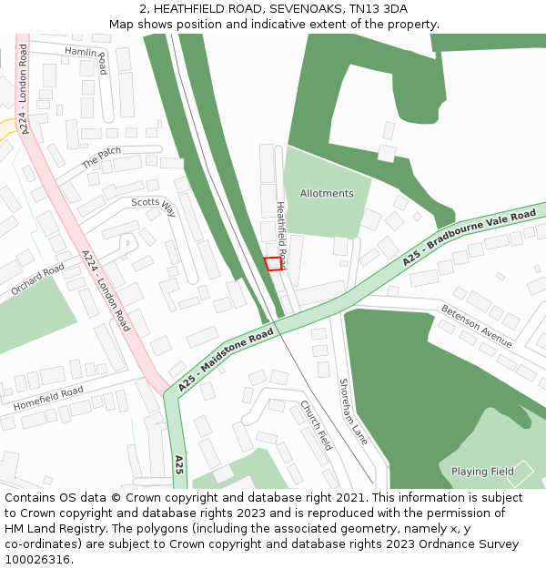 2, HEATHFIELD ROAD, SEVENOAKS, TN13 3DA: Location map and indicative extent of plot