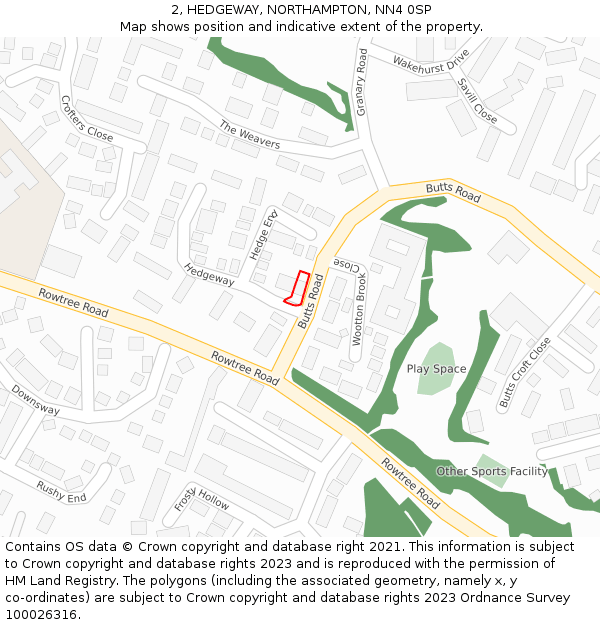 2, HEDGEWAY, NORTHAMPTON, NN4 0SP: Location map and indicative extent of plot