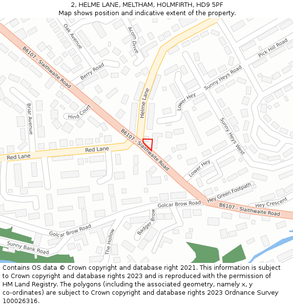 2, HELME LANE, MELTHAM, HOLMFIRTH, HD9 5PF: Location map and indicative extent of plot