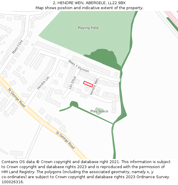 2, HENDRE WEN, ABERGELE, LL22 9BX: Location map and indicative extent of plot