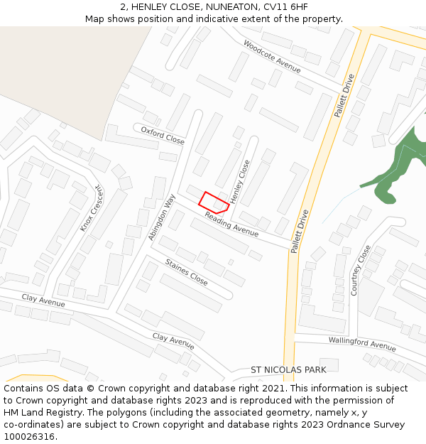 2, HENLEY CLOSE, NUNEATON, CV11 6HF: Location map and indicative extent of plot