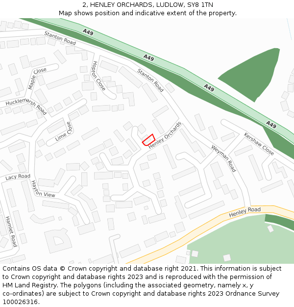 2, HENLEY ORCHARDS, LUDLOW, SY8 1TN: Location map and indicative extent of plot