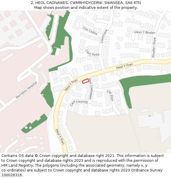 2, HEOL CADNAWES, CWMRHYDYCEIRW, SWANSEA, SA6 6TN: Location map and indicative extent of plot