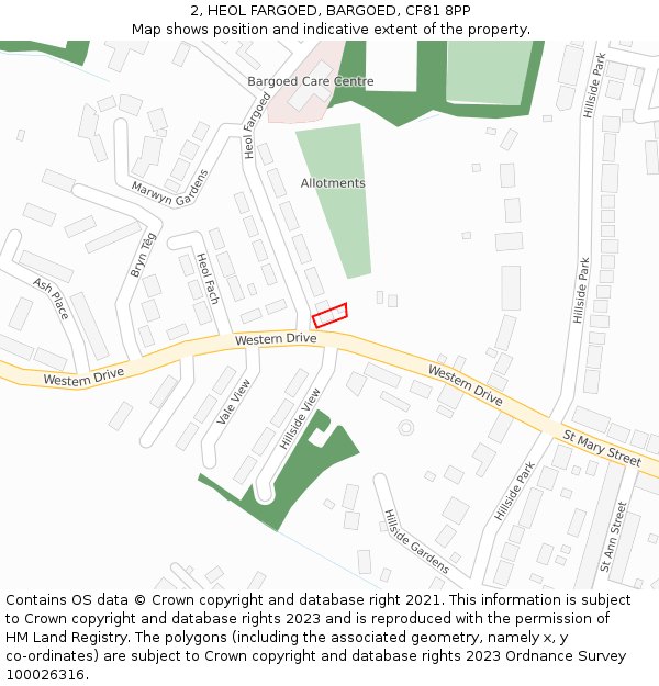 2, HEOL FARGOED, BARGOED, CF81 8PP: Location map and indicative extent of plot