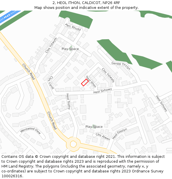 2, HEOL ITHON, CALDICOT, NP26 4RF: Location map and indicative extent of plot