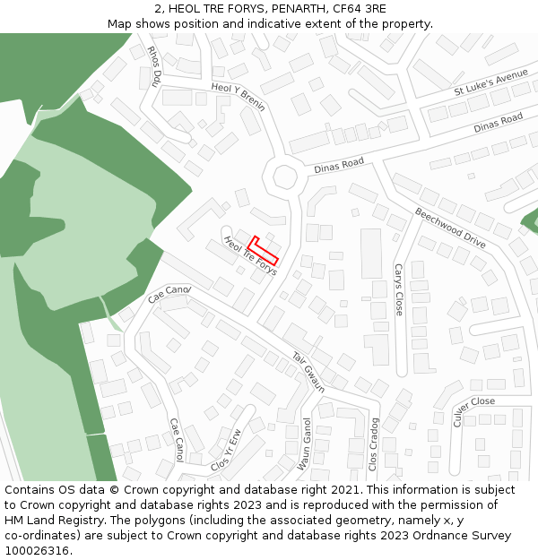 2, HEOL TRE FORYS, PENARTH, CF64 3RE: Location map and indicative extent of plot