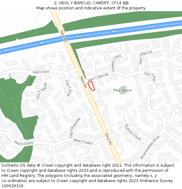 2, HEOL Y BARCUD, CARDIFF, CF14 9JB: Location map and indicative extent of plot