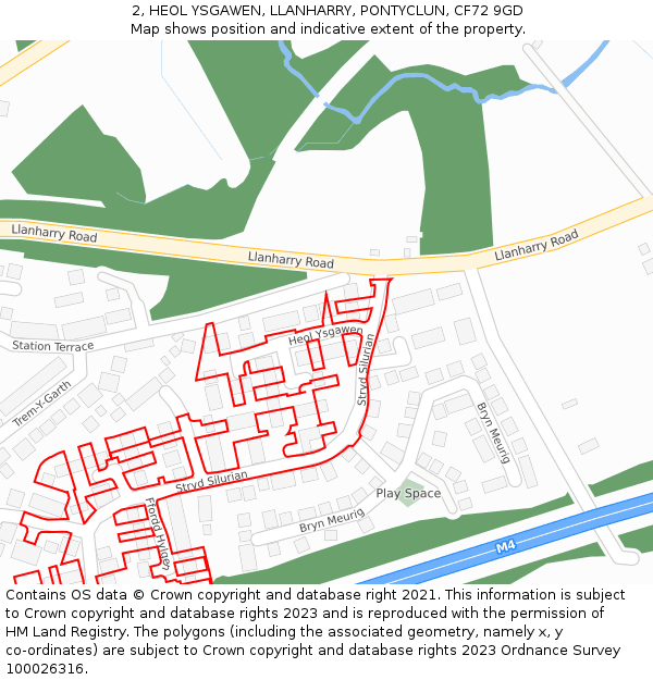 2, HEOL YSGAWEN, LLANHARRY, PONTYCLUN, CF72 9GD: Location map and indicative extent of plot