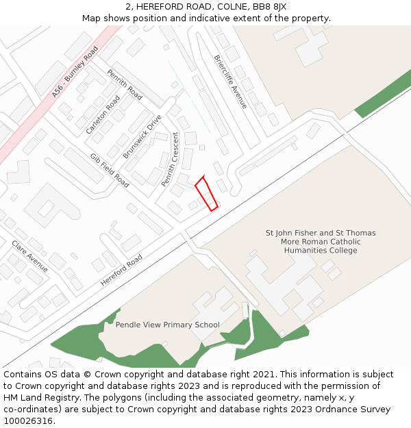 2, HEREFORD ROAD, COLNE, BB8 8JX: Location map and indicative extent of plot