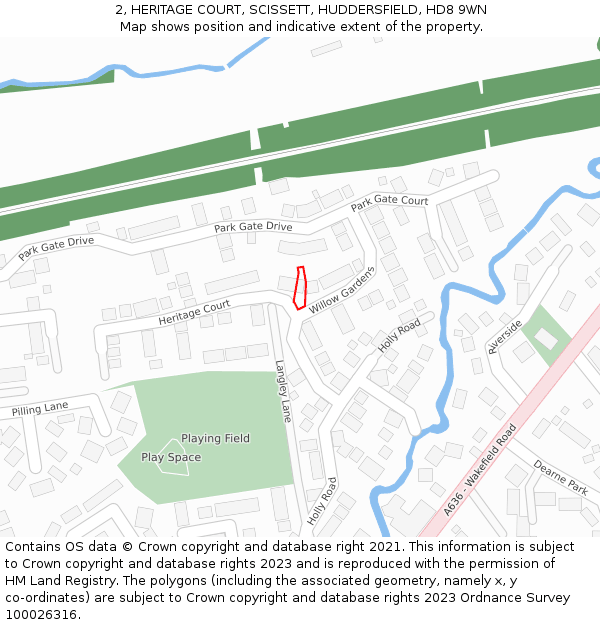 2, HERITAGE COURT, SCISSETT, HUDDERSFIELD, HD8 9WN: Location map and indicative extent of plot