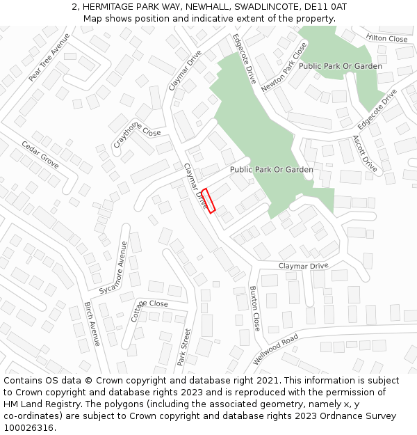 2, HERMITAGE PARK WAY, NEWHALL, SWADLINCOTE, DE11 0AT: Location map and indicative extent of plot