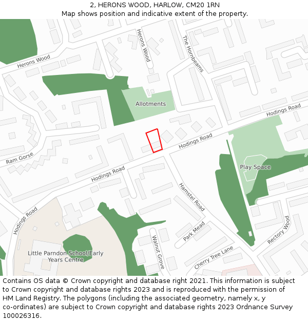 2, HERONS WOOD, HARLOW, CM20 1RN: Location map and indicative extent of plot