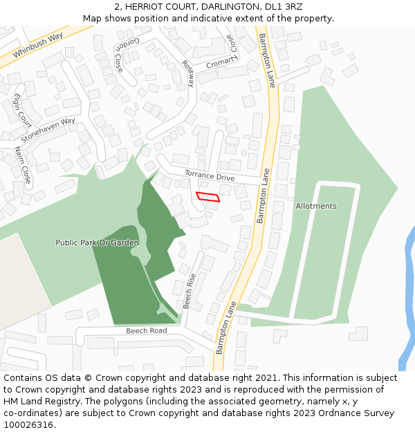 2, HERRIOT COURT, DARLINGTON, DL1 3RZ: Location map and indicative extent of plot