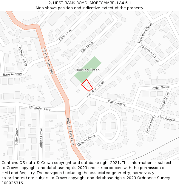 2, HEST BANK ROAD, MORECAMBE, LA4 6HJ: Location map and indicative extent of plot