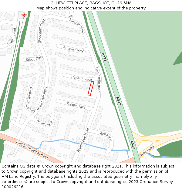 2, HEWLETT PLACE, BAGSHOT, GU19 5NA: Location map and indicative extent of plot