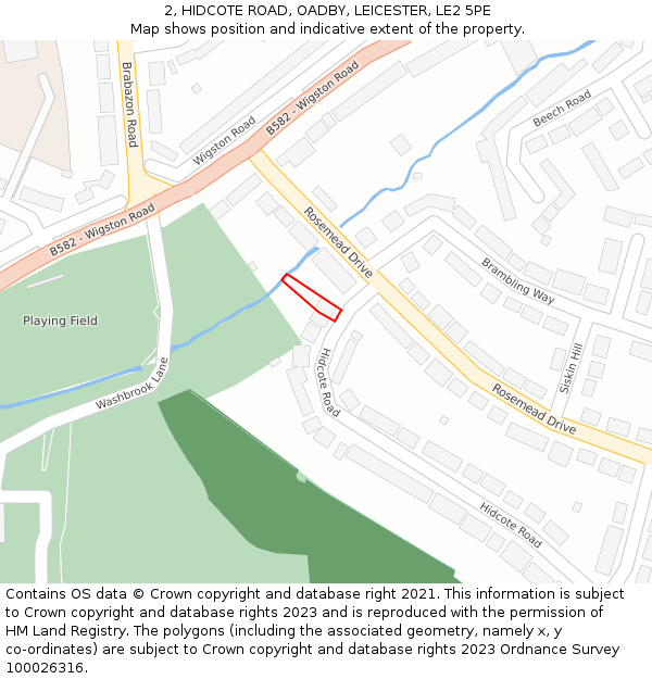 2, HIDCOTE ROAD, OADBY, LEICESTER, LE2 5PE: Location map and indicative extent of plot