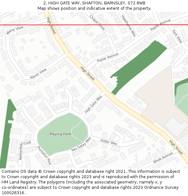 2, HIGH GATE WAY, SHAFTON, BARNSLEY, S72 8WB: Location map and indicative extent of plot