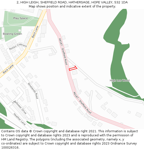 2, HIGH LEIGH, SHEFFIELD ROAD, HATHERSAGE, HOPE VALLEY, S32 1DA: Location map and indicative extent of plot