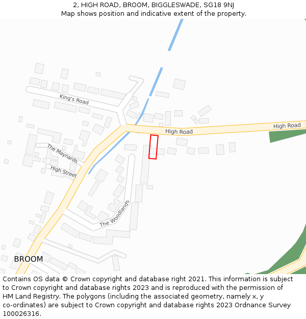 2, HIGH ROAD, BROOM, BIGGLESWADE, SG18 9NJ: Location map and indicative extent of plot
