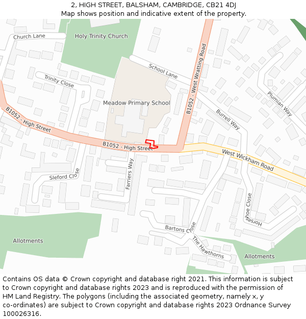 2, HIGH STREET, BALSHAM, CAMBRIDGE, CB21 4DJ: Location map and indicative extent of plot