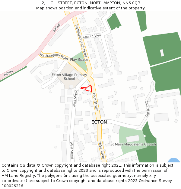2, HIGH STREET, ECTON, NORTHAMPTON, NN6 0QB: Location map and indicative extent of plot