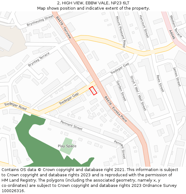 2, HIGH VIEW, EBBW VALE, NP23 6LT: Location map and indicative extent of plot